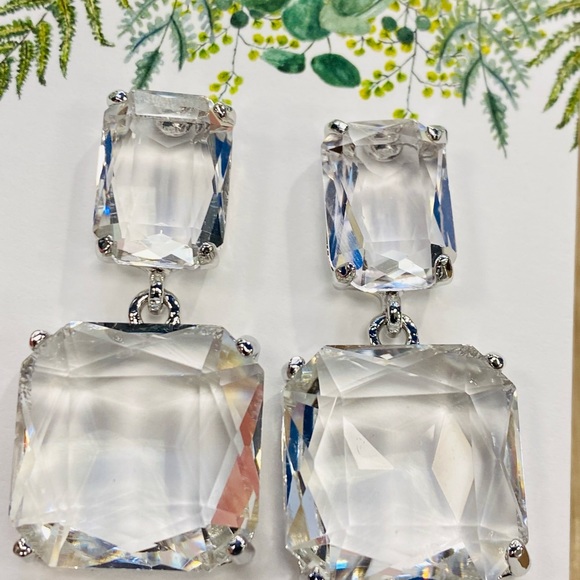 COPY - Ice clear transparent square drop earrings - Picture 3 of 9
